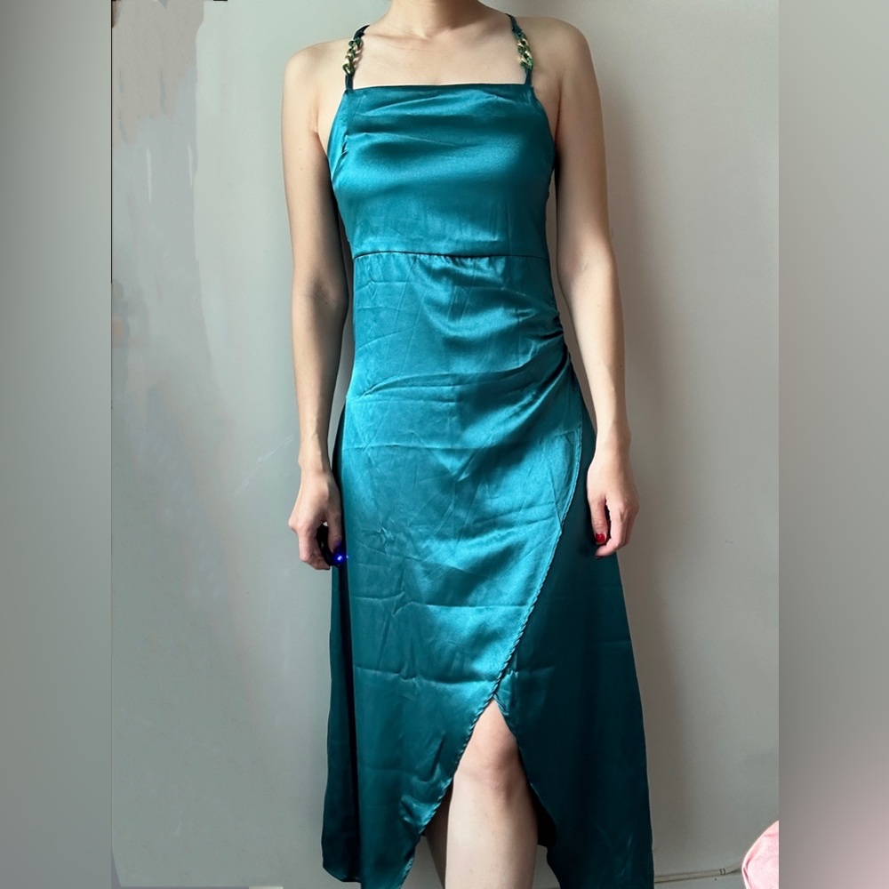 Satin slip midi straight neck lingerie dress